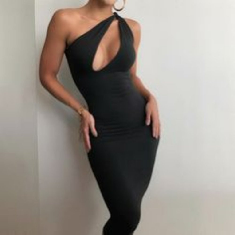One Shoulder Bodycon Sheath Midi Dress